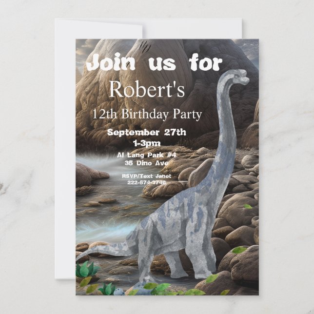 Invitation Brachiosaurus, Anniversaire Dinosaure, (Devant)