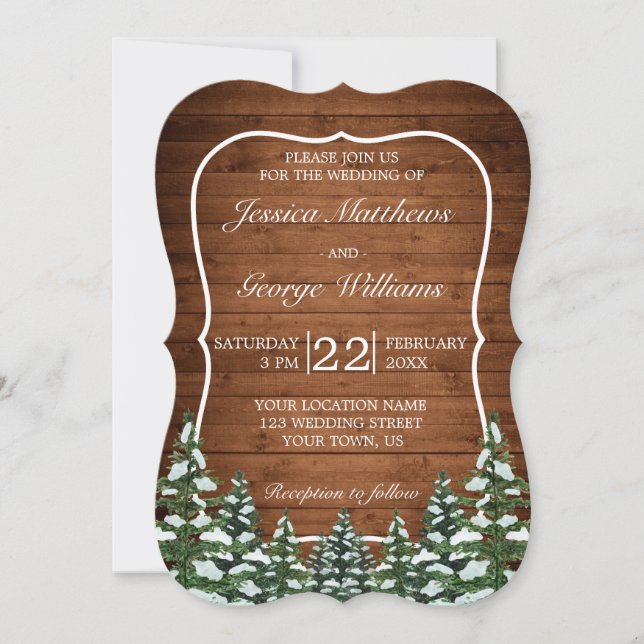 Invitation Bracket Snowy Wood & Forest Country Pine Mariage (Devant)