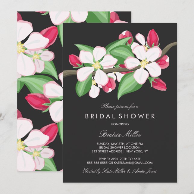 Invitation Branche Apple Blossom | Fête des mariées (Devant / Derrière)