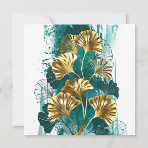 Invitation Branche avec Feuilles d'or Ginko Biloba