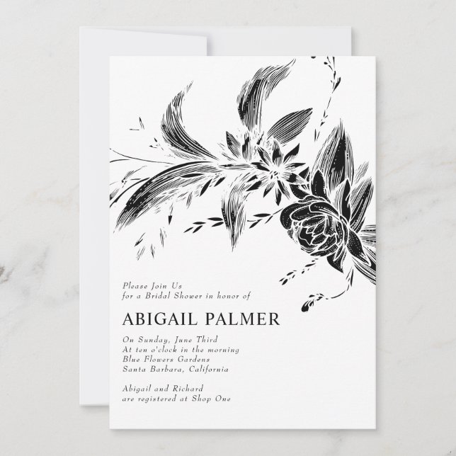 Invitation Branche avec fleurs noires mariage douche nuptiale (Devant)