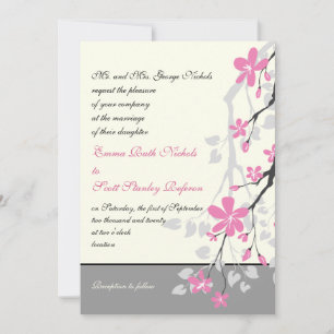 Invitation Branche avec fleurs roses mariage personnalisé