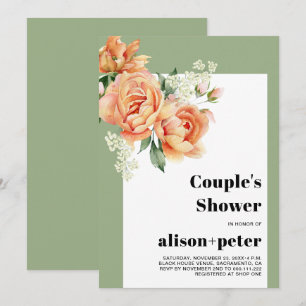 Invitation Branche avec roses pêche mariage couple douche