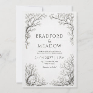 Invitation Branche d'Argent Noueux Bordure Gothique d'Hiver M
