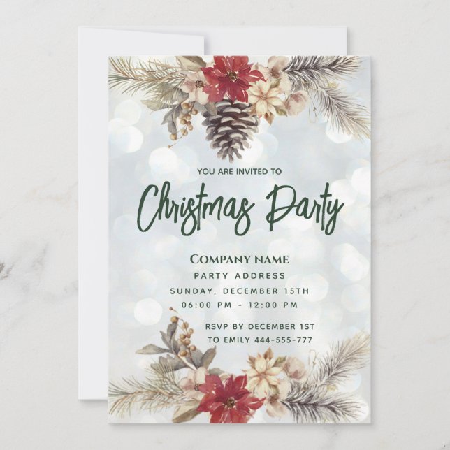 Invitation Branche de cône Boho Pine Fête de Noël (Devant)