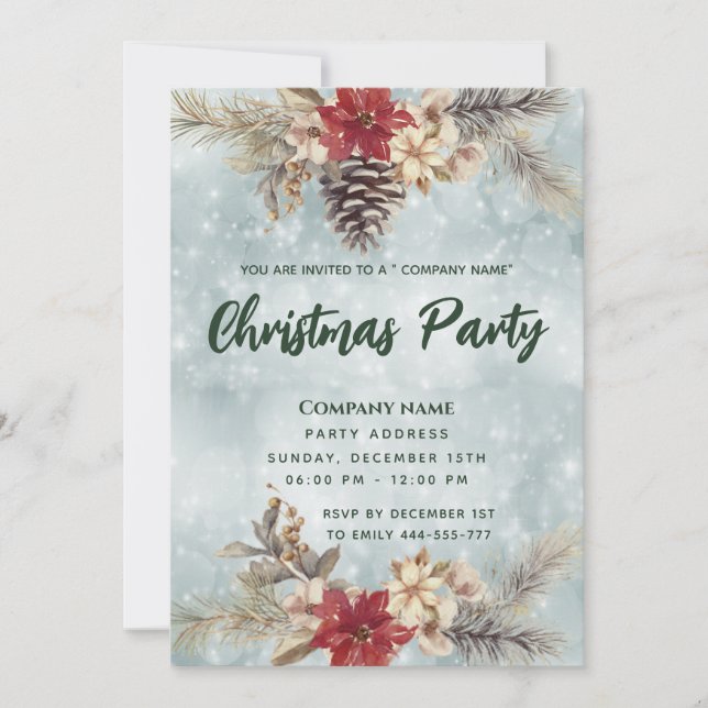 Invitation Branche de cône Boho Pine Fête de Noël (Devant)