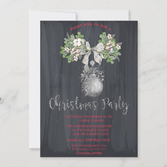 Invitation Branche de l'aquarelle, fête de Noël du bal (Devant)
