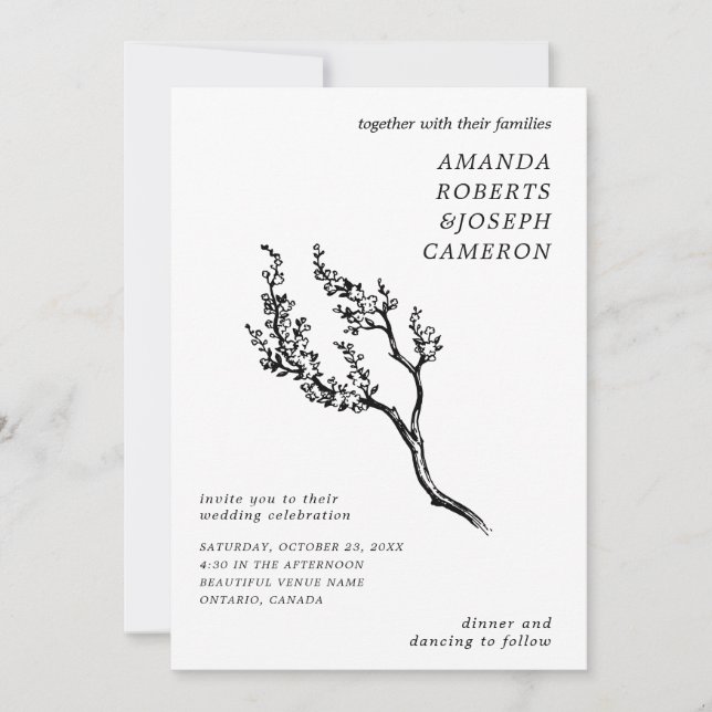 Invitation Branche de l'arbre dessiné - Photo moderne Mariage (Devant)