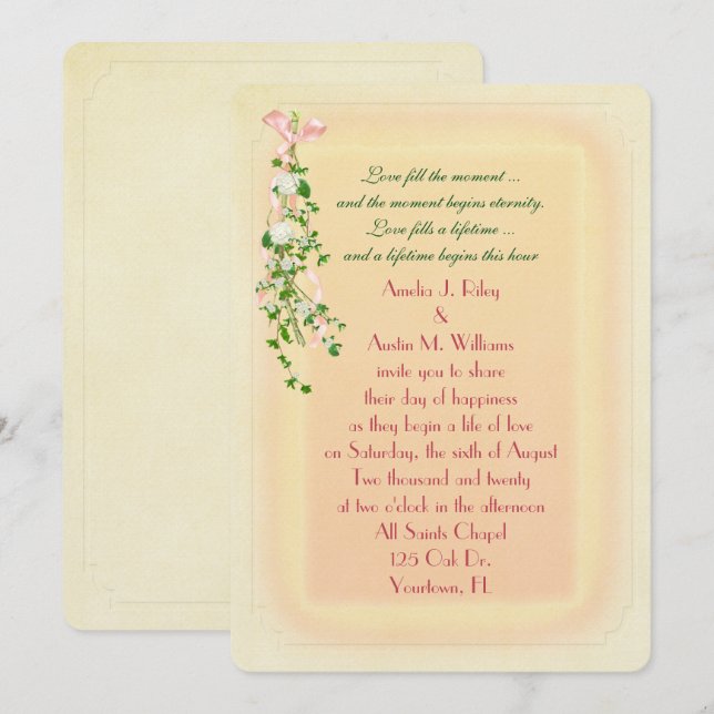 Invitation Branche de Mariage floral (Devant / Derrière)