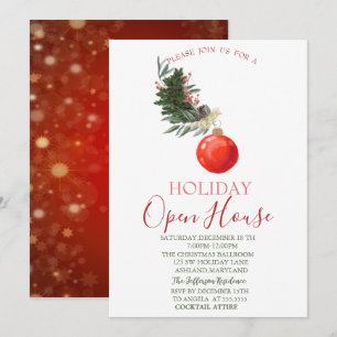 Invitation Branche de pin aquarelle, Maison ouverte boule rou