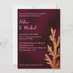 Invitation Branche de pin mariage hivernal Bourgogne et cuivr