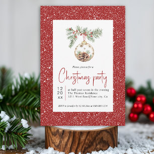 Invitation Branche de sapin avec ornement de Noël fête