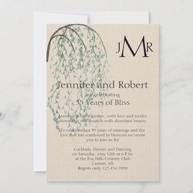 Invitation Branche de Saule sur Anniversaire de Mariage en Li (Devant)