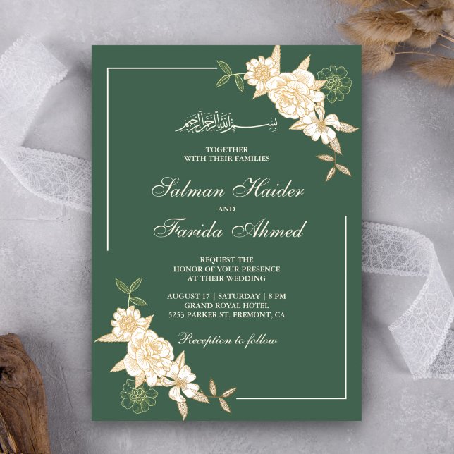 Invitation Branche des Feuilles floraux d'ivoire vert Mariage (Créateur téléchargé)