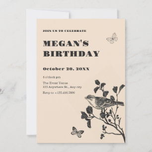 Invitation branche d'oiseau vintage
