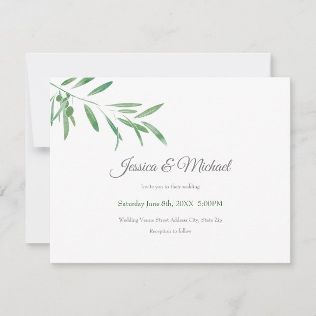 Invitation Branche d'olive aquarelle (Devant)