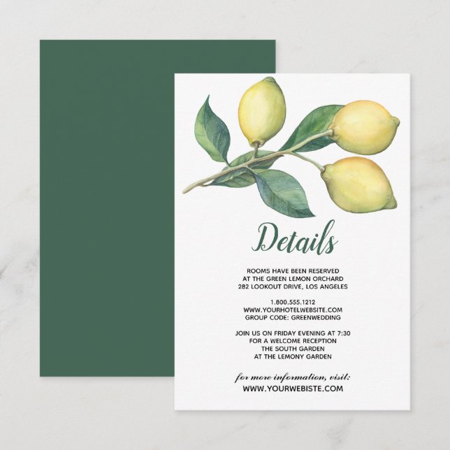 Invitation Branche du citron | Détails de l'invité Mariage (Devant / Derrière)