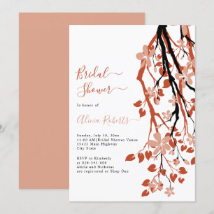 Invitation Branche en terre cuite avec fleurs douche nuptiale