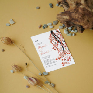 Invitation Branche en terre cuite avec fleurs initiales maria