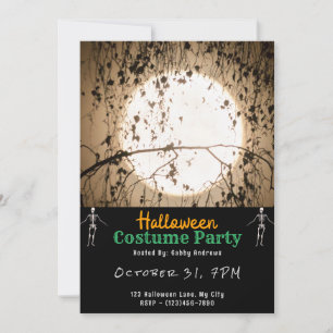 Invitation Branche et Feuilles de Pleine Lune Noire Halloween