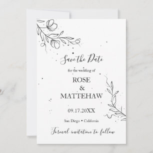 Invitation Branche fleurie et gouttes d'encre Save the Date