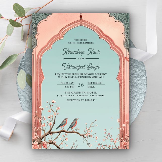 Invitation Branche florale Arc Oiseaux romantiques Mariage in (Créateur téléchargé)