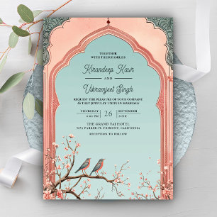Invitation Branche Florale Arche Romantique Oiseaux Mariage I
