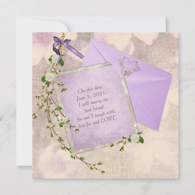 Invitation branche florale blanche sur papeterie mariage (Devant)