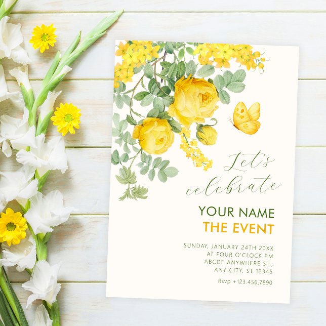 Invitation Branche florale jaune (Créateur téléchargé)
