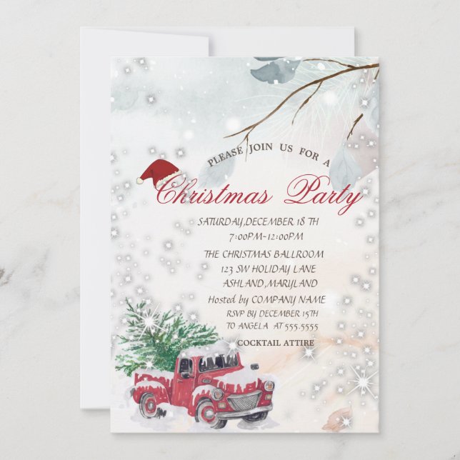 Invitation Branches Arbre Red Truck Company Party (Devant)