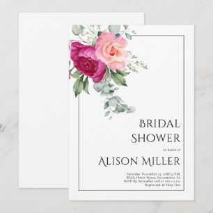 Invitation Branches avec fleurs rose rose douche nuptiale