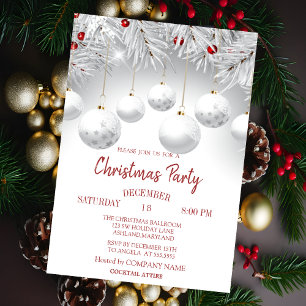 Invitation Branches blanches Boules de Noël Entreprise Fête