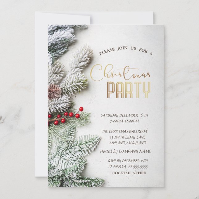 Invitation Branches Chic Pine Tree Snow Christmas Company I (Devant)