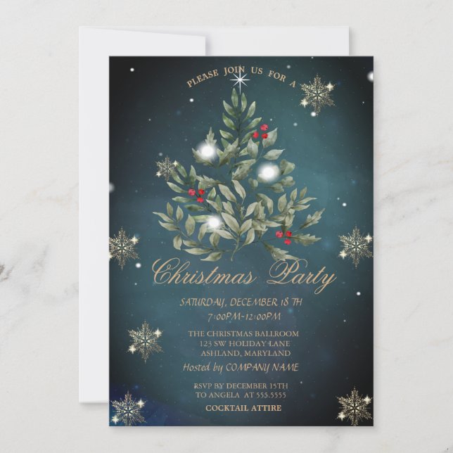 Invitation Branches d'arbre de Noël Snowflakes Société Fête (Devant)