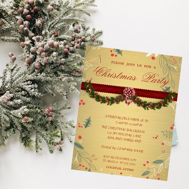 Invitation Branches d'arbre, Gold Corporate Christmas Party (Créateur téléchargé)