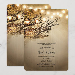 Invitation Branches d'Arbre Rustiques Illuminées & Lumières d