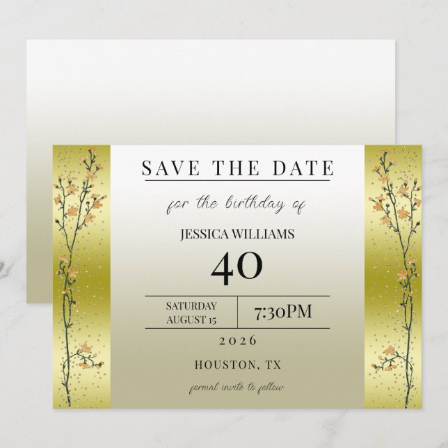 Invitation Branches d'automne, Confetti Or Save The Date (Devant / Derrière)