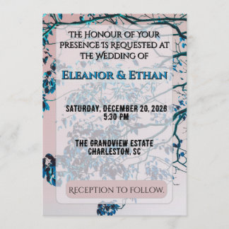 Invitation Branches de bleu sarcelle artistique Ciel rose mod