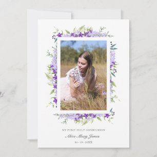 Invitation Branches de la première communion aux tons violets