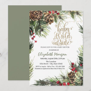 Invitation Branches de pin, cônes de pin verts Baby Shower