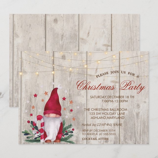 Invitation Branches de pin de Gnome Fête de Noël en bois (Devant / Derrière)