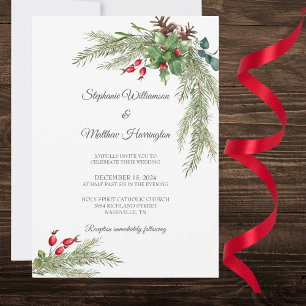 Invitation Branches de pin d'hiver avec Mariage de baies