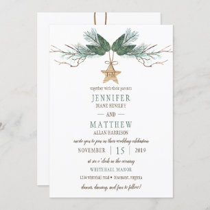 Invitation Branches de pin d'hiver Pine Cones Star Mariage