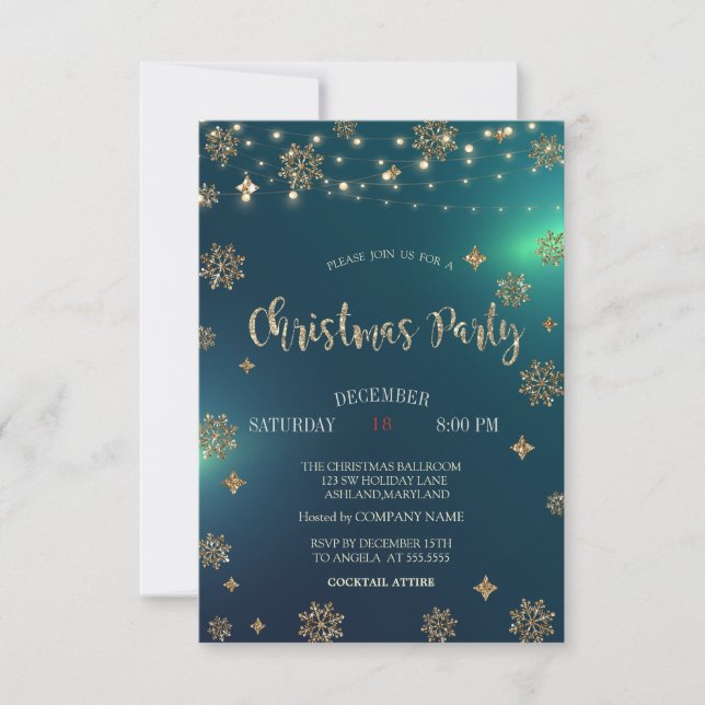 Invitation Branches de pin, Lumières Bois fête de Noël (Devant)