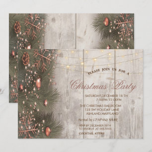 Invitation Branches de pin Ornements Bois Noël Fête