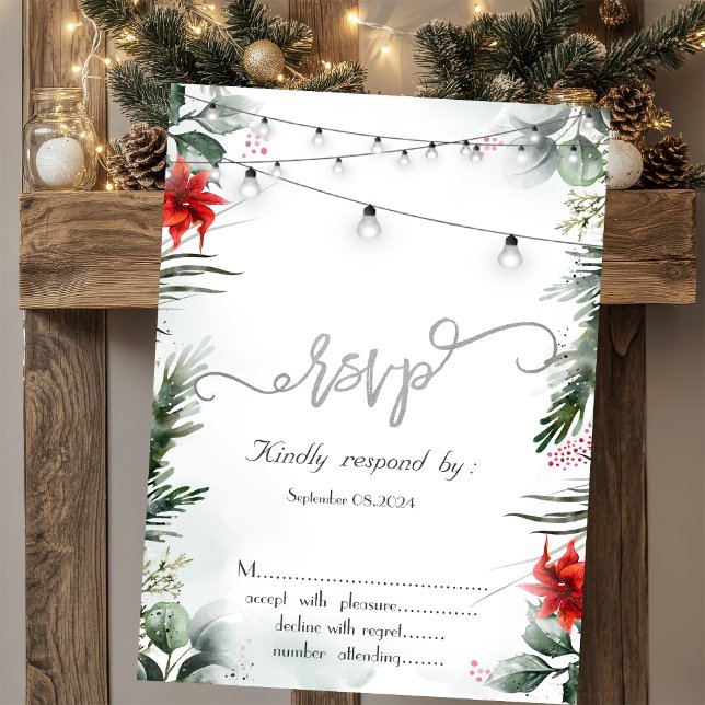 Invitation Branches de pin, RSVP Poinsettia  (Créateur téléchargé)