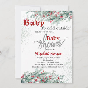 Invitation Branches de pins Baby shower de neige de Berry Hol