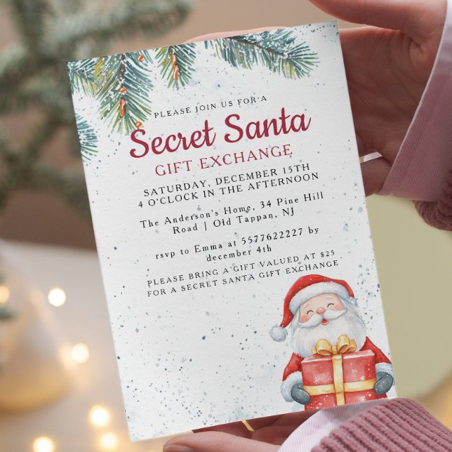 Invitation Branches De Pins I Père Noël Avec Cadeau Secret Pè (Créateur téléchargé)