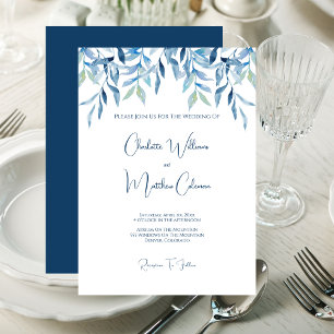Invitation Branches de saule bleu, Mariage d'aquarelle