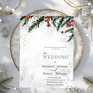 Invitation Branches d'hiver Berries rouges Snowflakes Mariage
